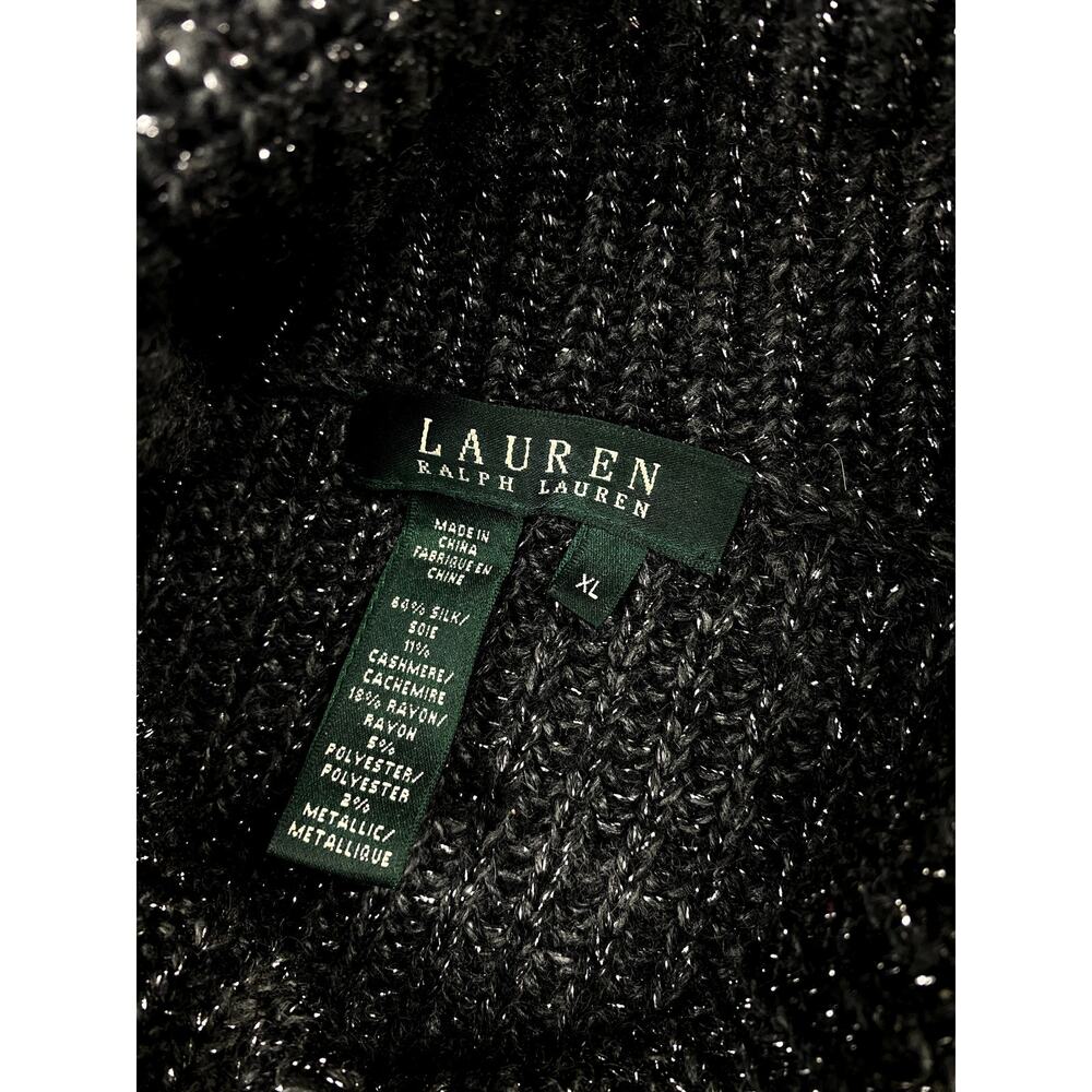 Vintage Lauren Ralph Lauren XL Metallic Silk Cashmere Blend Turtleneck Sweater - Picture 3 of 4